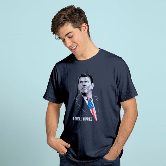 I Smell Hippies  Funny Ronald Reagan Conservative Merica Usa T-shirt - Picture 1 of 4